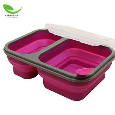 China Disposable Kids Adult Lunch Box with 2 Compartment Collapsible Food Container Expandable Silicone Bento Box for sale