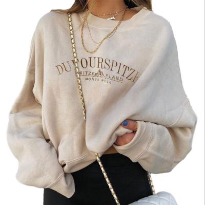 China Anti-wrinkle ready to ship women fashion crew neck embroidered women cotton sweatshirts for sale