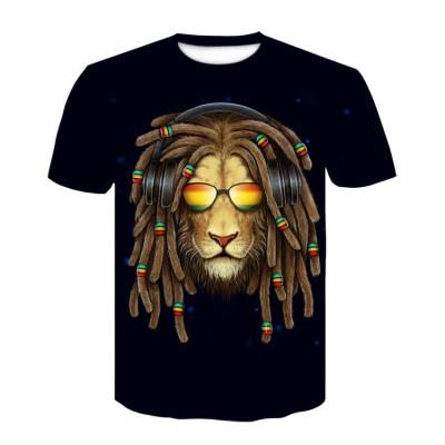 China Anti-wrinkle foreign trade men's hip hop lion collar 3D digital printed T-shirt on the new style leisure for sale