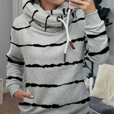 China 2021 autumn and winter new women's stripe fleece women's anti-wrinkle European and American border shopping print hooded hoodie for sale