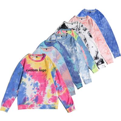 China Anti-wrinkle women colorful tie dye Hoodie street wear over terry oversized sweatshirt women french tie dye hoodies waist pullover sweatshirt for sale