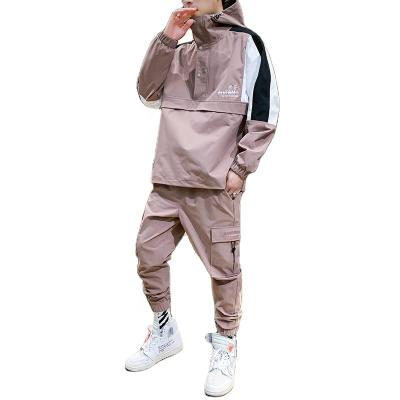 China Custom Logo Men Two Piece Tracksuit QUICK DRY Polyester Hip Hop Tracksuit Jogging Trendy Loose Hoodies Machining Jacket Outerwear for sale