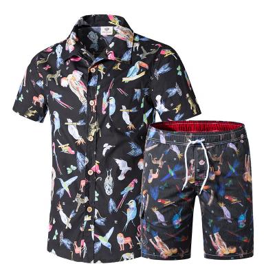 China Cheap Stretch Mens Wear Anti-wrinkle Summer Hip Hop Two Piece Shorts Printing Hawaiian Mens Beach Shirts for sale