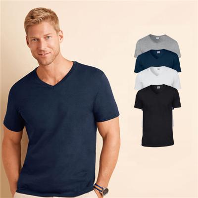 China custom new men's V-neck cotton Distress Anti-wrinkle V-neck empty T-shirts wholesale high quality plain stylish embroider T-shirt for sale