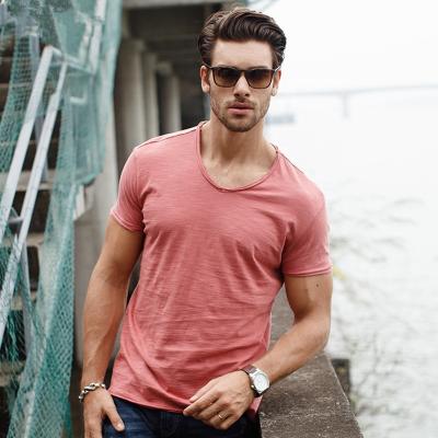 China Anti-Wrinkle Summer Tops Streetwear Compression Tee Mens V-Neck Polyester England Style Short Mens Clothing for sale