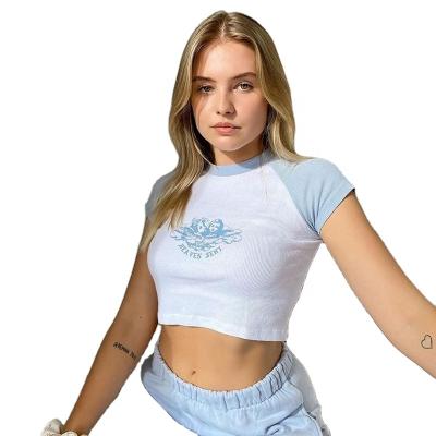 China custom Anti-wrinkle cotton crop tops graphic women t-shirts ladies crop tops blank shirts tees t-shirts for women for sale