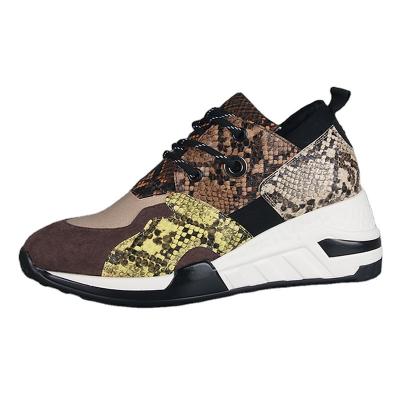 China Fashion trend leopard style shoes women outsole beige casual fashionable thick sneaker design European size increasing factory for sale