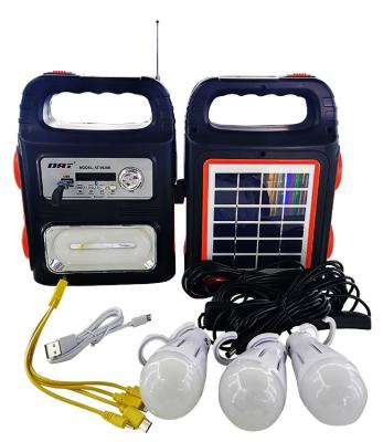 China AT-9038B home DAT All in one solar lighting system with radio and solar mp3 light with 3 bulbs for Africa market for sale