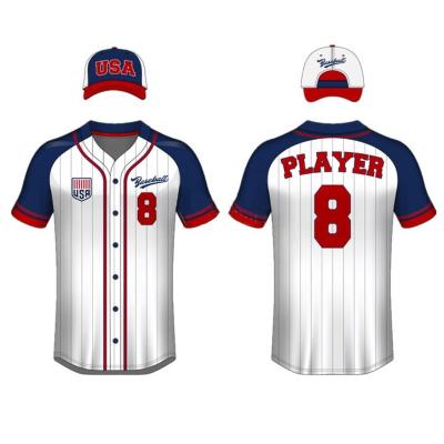 China Antibacterial Custom Double Knit White Stripe Stitched Pin Baseball Jersey Sublimation for sale