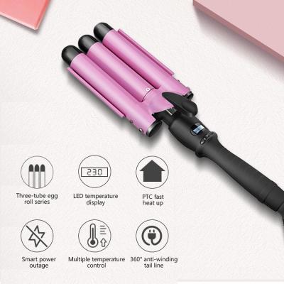 China Adjustable Temperature 110W 28mm Triple Barrel Curling Iron For Women for sale