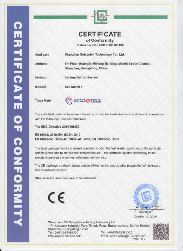 CE Certificate - SHENZHEN  GOLDANTELL TECHNOLOGY CO.,LIMITED