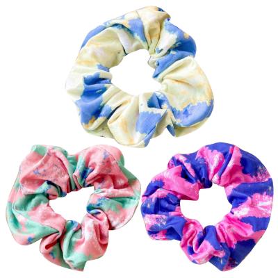 China Wholesale Soft Fashion Tie Dye Rainbow Color Hair Band For Girl Custom Printing Elastic Hair Scrunchies for sale