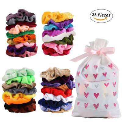 China European and American Style Candy Colors Velvet Hair Scrunchies for Women's Hair 38pcs by Elastic Velvet Hair Scrunchieshair Scrunchies Set for Girls for sale