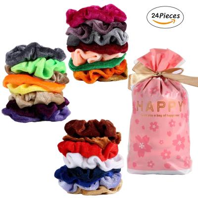 China European and American style candy colors velvet hair scrunchies 24pcs per set velvet elastic hair scrunchies for sale