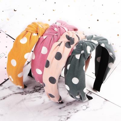 China Popular Fashion Stats Headband Dot Fabric Hair Band Women Wide Knotted Headbands for sale