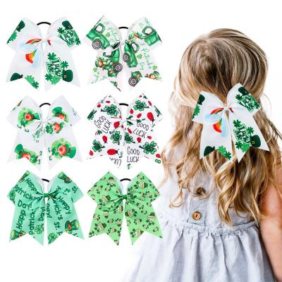 China 7 Inch Baby's New St. Patrick's Day Big Cheer Bow Decoration Festival Hair Bow Sweet Hair Tie Hair Tie for sale