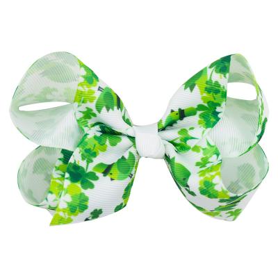 China Sweet St Patrick's Hair Bows 4 Inch Tall Baby Hair Bow Beige Hair Bow Hair Accessories for sale