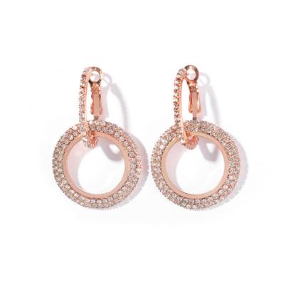 China 2021 Fashion Trendy Jewelry Gold Plated Drop Earrings Elegant Double Circle Rhinestone Hoop Earrings Women for sale