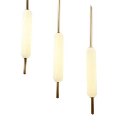 China Simple Luxury Gold Modern Tube Bedroom Hotel Shape Pendant Light Long Chandeliers for sale