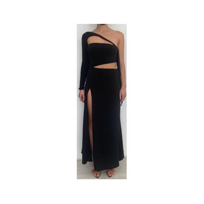 China Factory Price Women Anti-Static Hot Selling Sexy Simple High Split One Shoulder Long Fitted Dress for sale