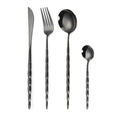 China Sustainable EVD Factory Direct Sale Black Flatware Set Caddy Camping Silverware Stainless Steel Spoon Cutlery for sale