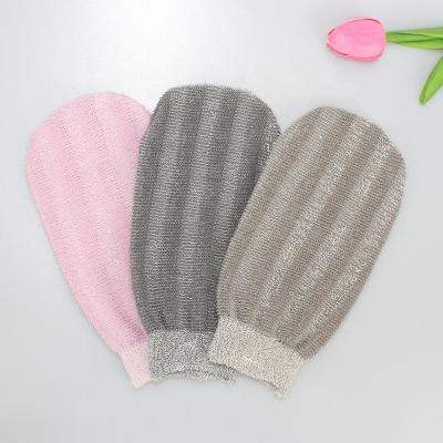 China Routine Bath Skin Massage Peeling Exfoliating Towel Body Brush Silk Exfoliating Glove Stripe Bath Glove for sale