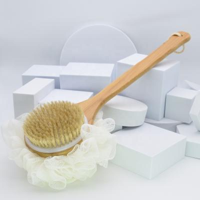 China Hot Selling Long Handle Double Face Body Sisal Bamboo Hair Long Handle Skin Friendly Exfoliate Shower Bath Popular Brush for sale