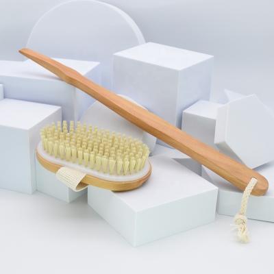 China Long Handle Wooden Back Body Shower Bamboo Body Exfoliating Brush Removable Long Handle Bath Brush for sale