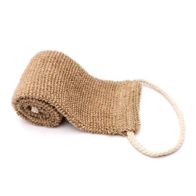 China Bath Stock Reusable Natural Body Exfoliating Handmade Shower Scrub Back Strap Sisal Loofah Bath Belt Scrubber for sale