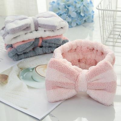 China Custom Soft Bowknot Headband Turban Skin Hair Accessories Flannel Makeup Bow Bath Headband for Women Cosmetics and Facial Spa for sale