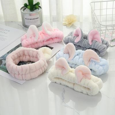 China Wholesale Rabbit Ear Skin Flannel Face Wash Headband Cute Animal Soft Spa Headband Cosmetic Makeup Headband For Girl Woman Headband for sale