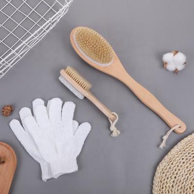 China Comfortable Bath Tool Kit Customized Hair Brush Scrub Pumice Stone Massage Bath Glove Double Sided Dry Brush Nylon Gift Set for sale