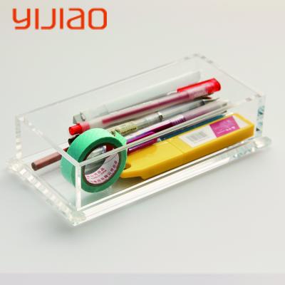 China Durable Clear Square Pen Box Pencil Case Holder Office Stationery Organizer Office Supply for sale