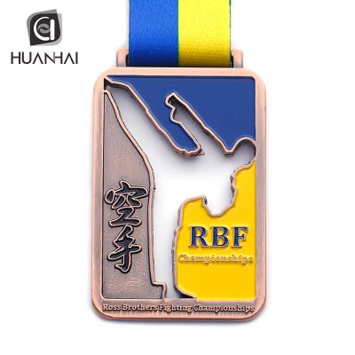 China Europe Ross Brothers Fighting Championships Custom Die Cut Zinc Alloy Soft Enamel Medal Karate for sale