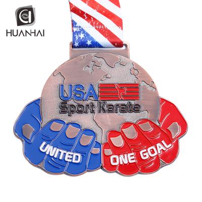 China OEM Logo Custom Europe Gold Silver Bronze Palm Shaped Large Size USA Sport Karate Medal for sale