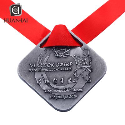 China Europe Factory OEM Metal Antique Silver Karate Medal Medallion Logo Large for sale