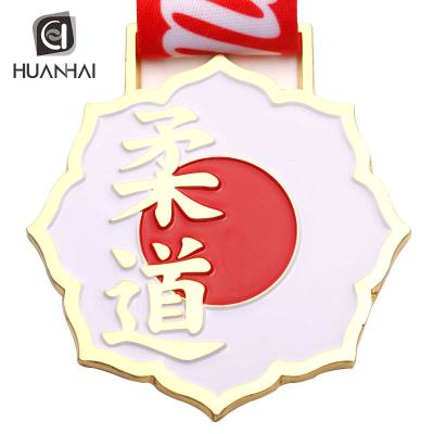 China Europe Customize Free Design Japan Flag Metal Gold Plating Judo Medal for sale