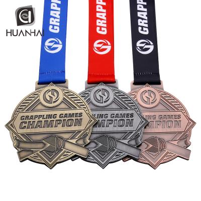 China 3D Metal Antique Silver Bronze Sports Europe Factory OEM Gold Tackle Medals for sale