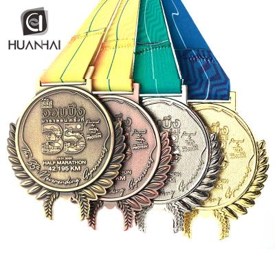 China Custom Europe logo rasied silver bronze gold enamel metal marathon finisher medal for sale