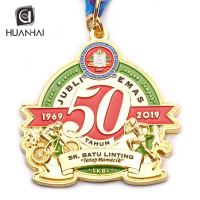 China Europe Customized Bike Fun Race Enamel Gold 50th Anniversary Souvenir Medal Trophy for sale