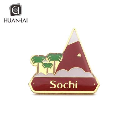 China Custom Soft Enamel Metal Epoxy Lapel Pin Russia Sochi Europe Scenic Spot Gold Epoxy Badge for sale