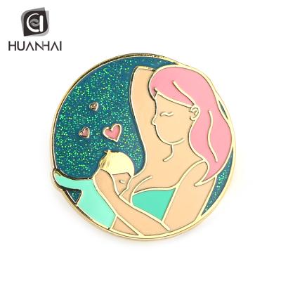 China Custom Cute Glitter Logo Green Maternal Love Europe Gift Shiny Gold Plated Hard Enamel Metal Pin Maker for sale