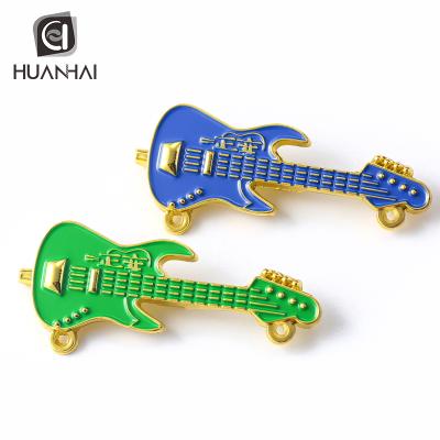 China Custom Europe Gold Metal Aluminum Alloy Aluminum Alloy Logo Guitar Green Blue Enamel Pin Badge for sale