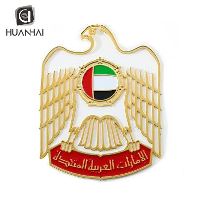 China Custom Brass Europe Eagle Logo Enamel Gold UAE National Emblem Etching Badge for sale