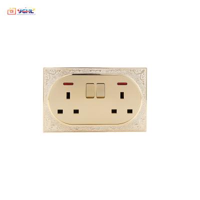 China High End Safety PC Electrode Carved Gold Double 13A Switch Electrical Socket for sale