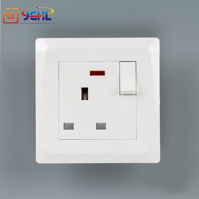 China 13A UK socket, UK wall safety high quality plastic PC white socket with neon for sale