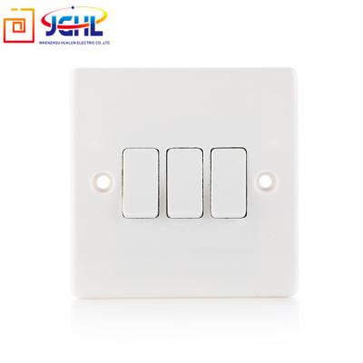 China Safety British Standard Electrical Power 3 Gang 1 Way Wall Switch for sale