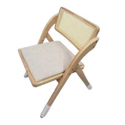 China Outdoor Apricot Folding Rattan Foldable Dining Chair with 4 Solid Wood Legs for Living Room Bedroom Dining Room Office Camping for sale