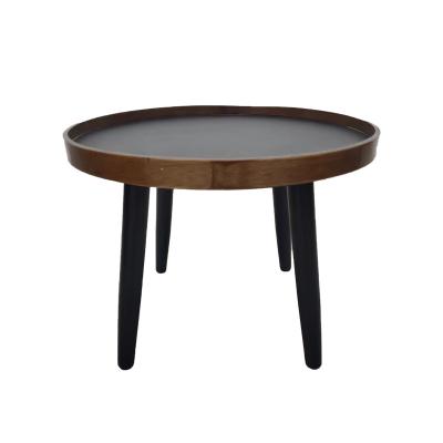 China Factory Price Nordic High Quality Modern Round Solid Black Wooden Coffee Table With Solid Legs for sale