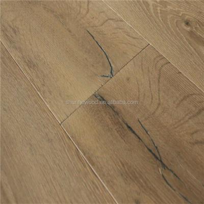 China Rustic Smoked Gray Stained French Oak Flooring Modern Wide Plank Cheap Prices Brush Oak Engineered Wood Flooring for sale